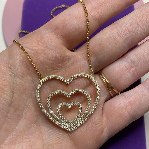 💛 Classic Gold Plated 925 Heart Layer CZ Necklace - Picture 5 of 6